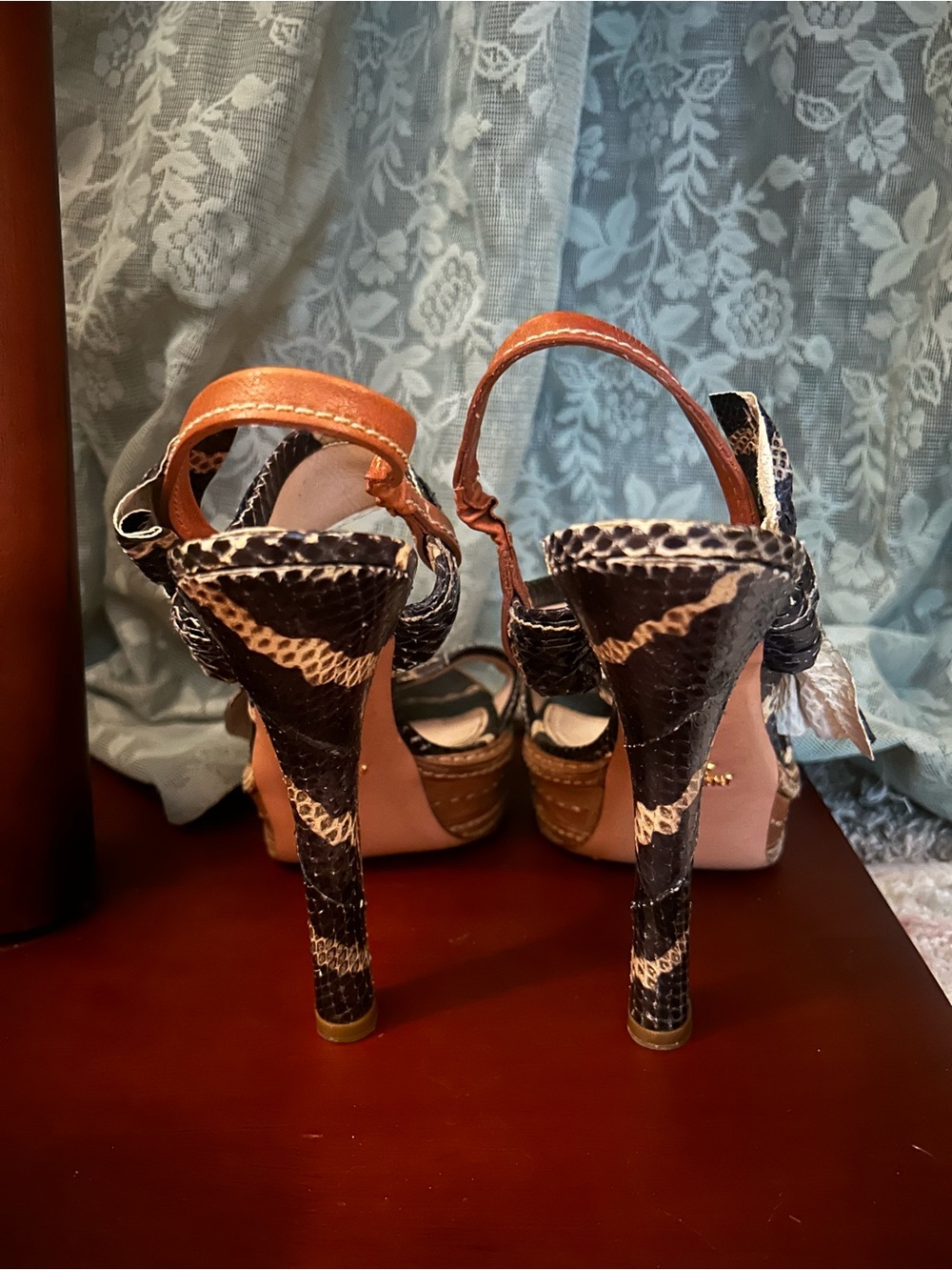 Prada Python Leather Snakeskin Platform Heels in Brown and Black size 40 - Picture 4 of 9